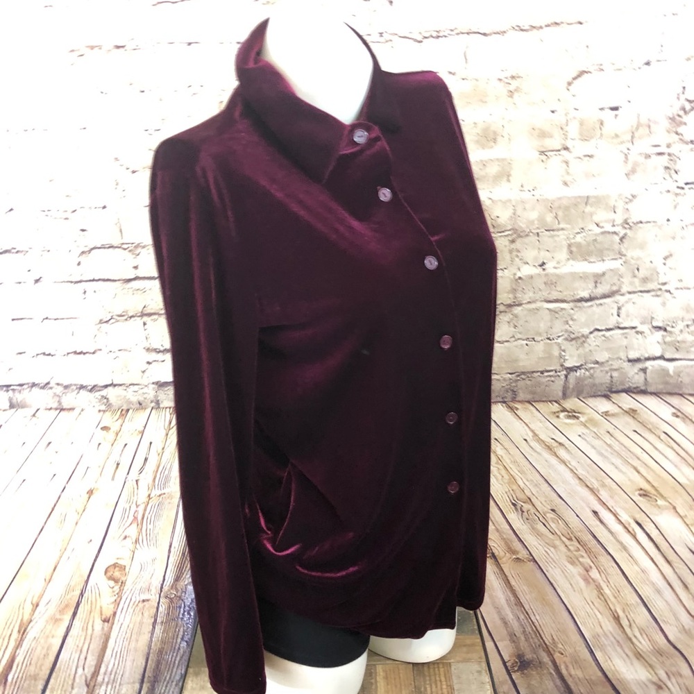 NWOT Kathy Lee burgundy velvet button down large